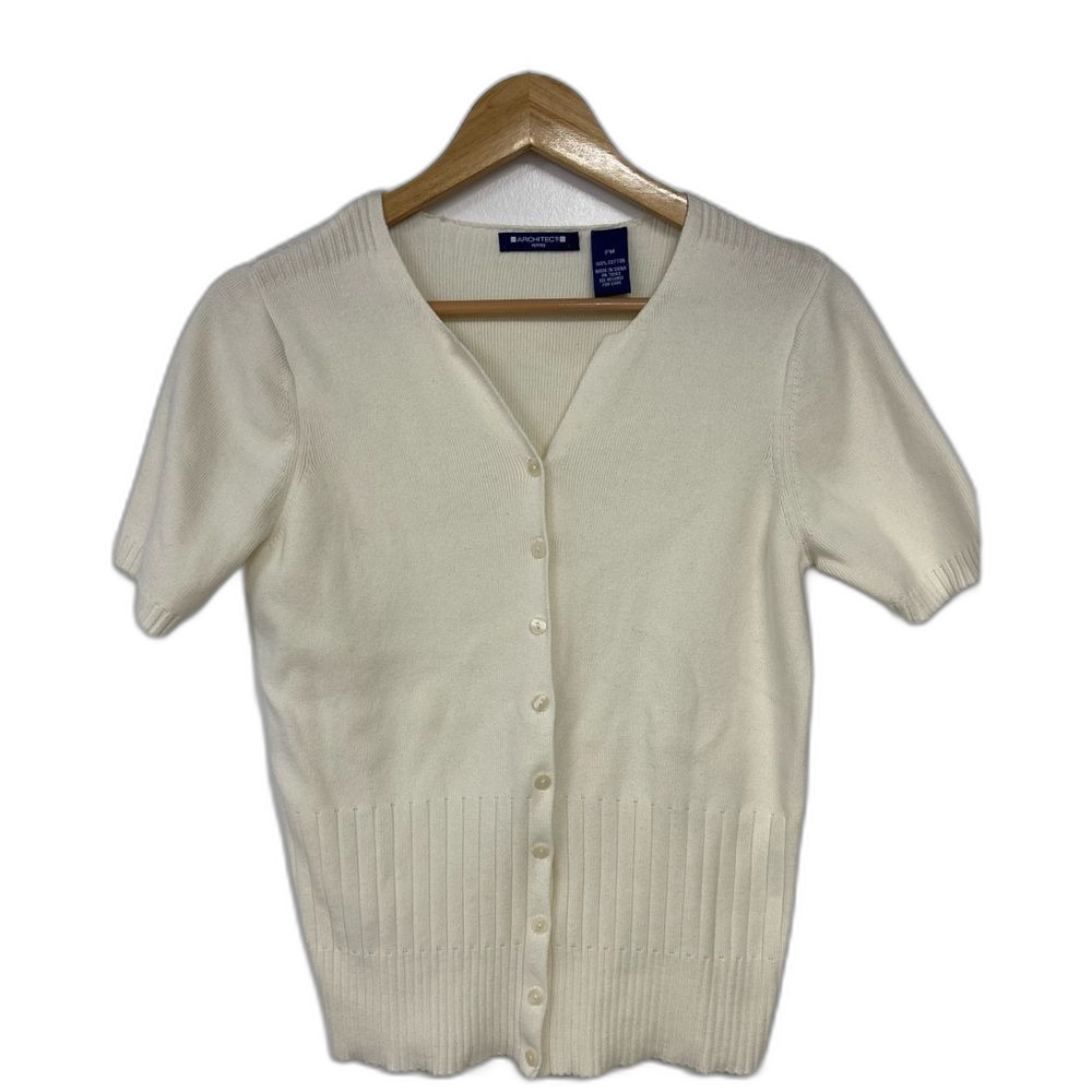 Vintage Architect 100% Cotton Button Front Ivory Cardigan Petite Medium